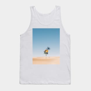 Palm Tree on Brown Sand Under Blue Sky - Aesthetic Tank Top